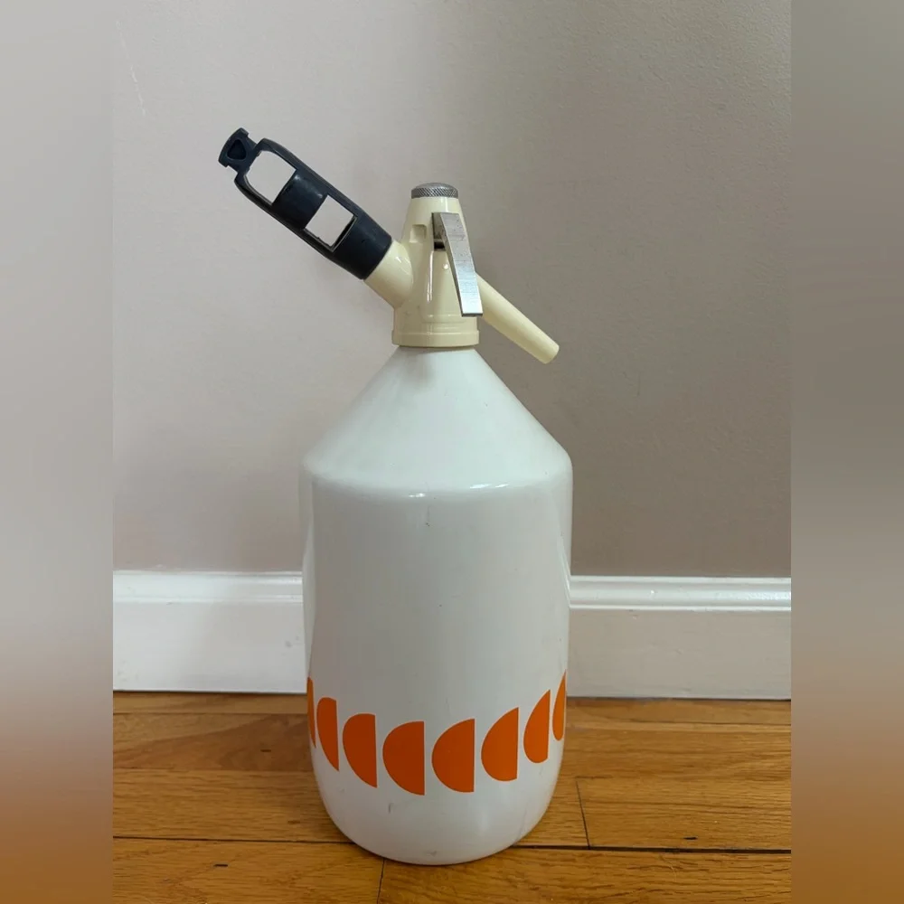 BOC Vintage White & Orange Slice Soda Seltzer Syphon Bottle Canister Barware